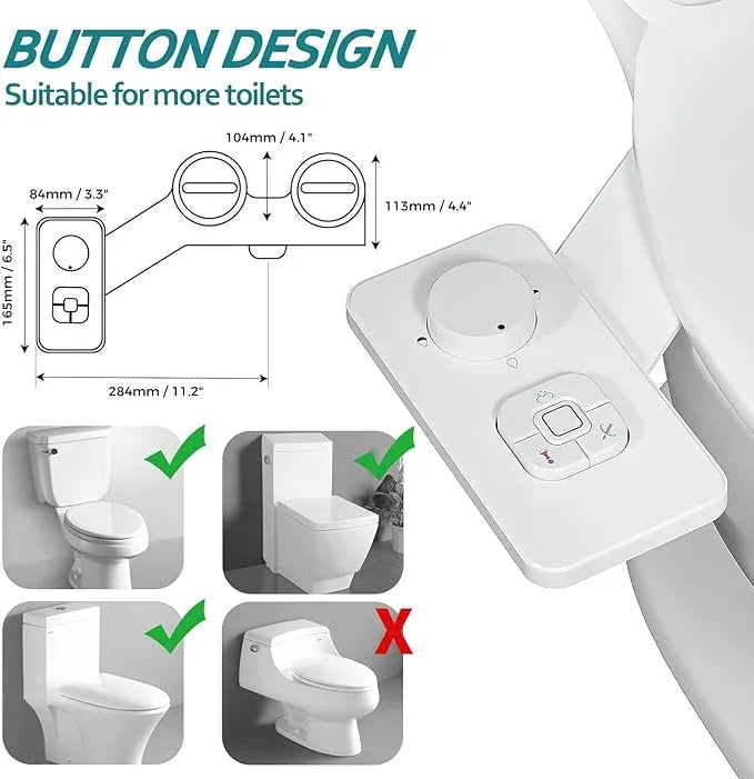 SAMODRA Bidet Attachment, Non-Electric Cold Water Bidet Toilet Seat Attachment with Pressure Controls, Retractable Self-Cleaning Dual Nozzles for Frontal & Rear Wash - White - ModernBath