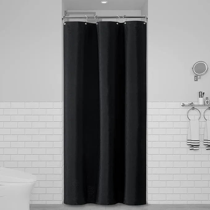 BTTN Stall Fabric Shower Curtain - 36x72 Inch Narrow Linen Textured Weighed Cloth Shower Curtain Set with 6 Plastic Hooks, Small Hotel Spa Luxury Neutral Decorative Bath Curtains for Bathroom - Black - ModernBath