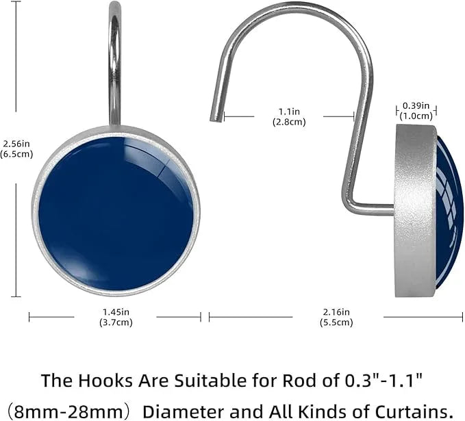 Navy Shower Curtain Hooks Set of 12 Rustproof Metal Decorative Shower Hooks for Curtains Rods Blue Shower Curtain Rings for Bathroom Living Room Bedroom - ModernBath