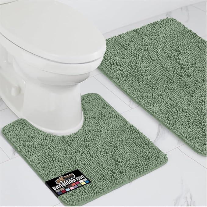 GORILLA GRIP Bathroom Rug Sets, Soft Chenille 2 Piece Area Rugs Set, Toilet Base Mat and 30x20 Carpet, Absorbent Microfiber Washable Mats Dry Quickly, Home Décor and Bath Room Accessories Sage Green - ModernBath