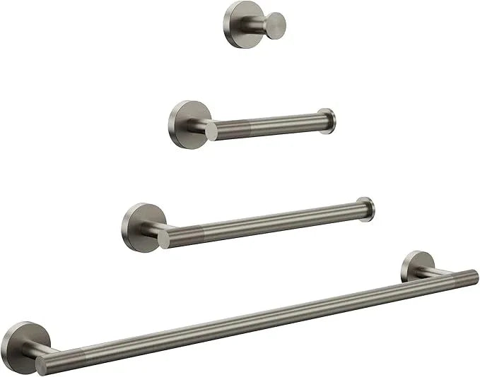 Brushed Nickel Bathroom Hardware Accessories Set, Knurled SUS304 Stainless Steel Kit, Towel Bar, Ring, Robe Hook, Paper Holder, Wall Mounted - ModernBath