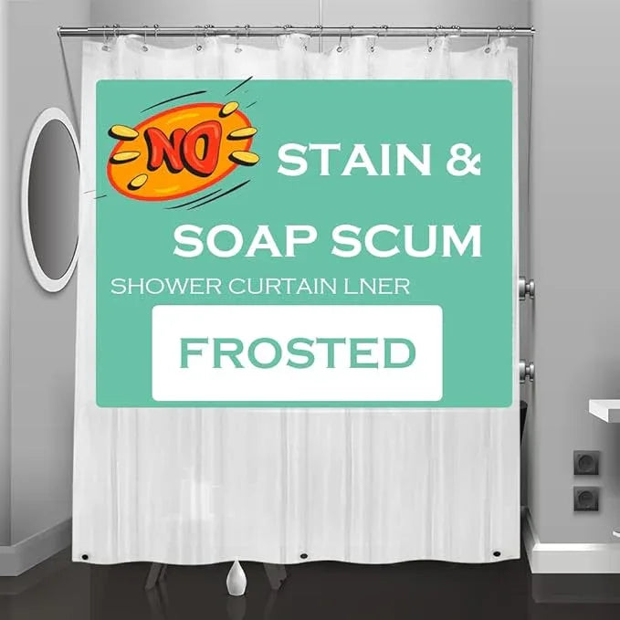 Eazzier Bath Frosted Plastic Shower Curtain Liner, 72x72 Inch Lightweight Translucent Plastic Bathroom Shower Showroom Inner Curtain with Rustproof Metal Grommet Holes and Weighted Magnets - ModernBath