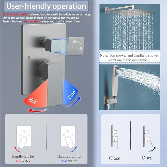 YCAIKOI Shower Faucet Set 16 Inch Wall Mount Rain Shower System, All Metal Shower Fixtures - Brushed Nickel - ModernBath