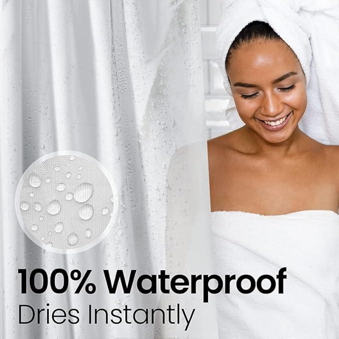 LiBa Fabric Bathroom Shower Curtain, 72" W x 72" H White Heavy Duty Waterproof Shower Curtain Liner - ModernBath