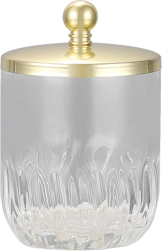 Indecor Home Clear Transparent Apothecary Vertical Wavy Glass Jar With Gold Metal Lid Cover for Bathroom Organization, Cotton Balls, Q Tips, and Small Accessories, Bathroom Storage - ModernBath