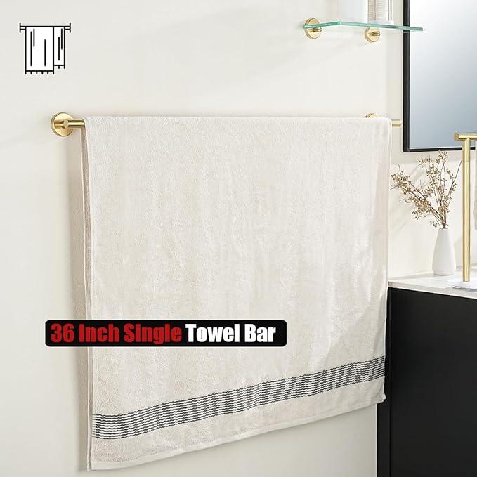 JQK Bath Towel Bar Gold, 39 Inch 304 Stainless Steel Thicken 1mm Towel Rack Bathroom, Towel Holder Brushed Golden Wall Mount, Useable Length 36 Inch, TB110L36-BG - ModernBath