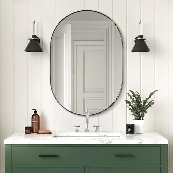 ANDY STAR Black Mirror Vanity, 24x36’’ Oval Mirrors for Bathroom, Black Oval Mirror, Pill Shaped Mirror, Vanity Mirrors Stainless Steel Metal Frame Wall-Mounted Ideal for Bathroom - ModernBath