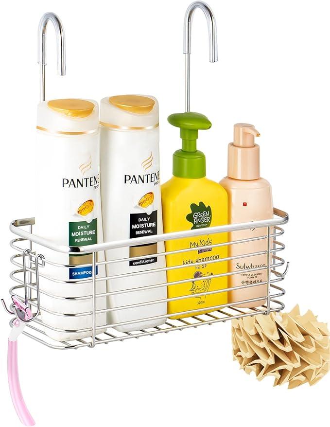 YQh hanging shower rack, bathroom storage rack, shampoo bracket, the back hook can be rotated, and can be hung on the faucet or Claw foot bathtubcross bar, 304 stainless steel rust proof and durable - ModernBath