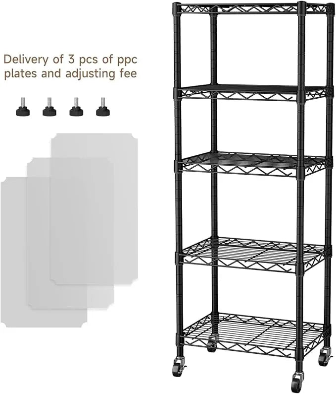 Small 5 Tier Shelves Storage Wire Shelving Unit Metal Shelf Adjustable Organizers Storage Shelving with Wheels for Bathroom Laundry Room Kitchen Pantry12”D x 18”W x 57.2”H Black - ModernBath