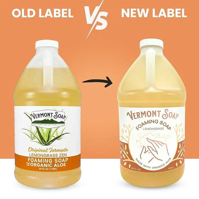 VERMONT SOAP Organic Lemongrass Zen Foaming Hand Soap - Natural Moisturizing Soap for Dry Skin - Fragrance Free Liquid Bathroom Hand Soap - Lemongrass Zen - 64 oz - ModernBath