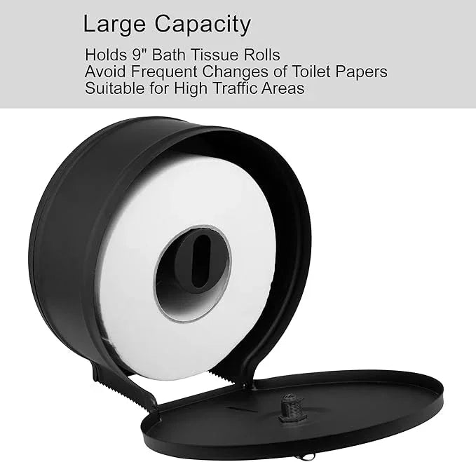 Commercial Jumbo Toilet Paper Dispenser, Wall Mount Stainless Steel 9 Inch Roll Toilet Paper Holder Bath Tissue Dispenser with Lock Key (Black) - ModernBath