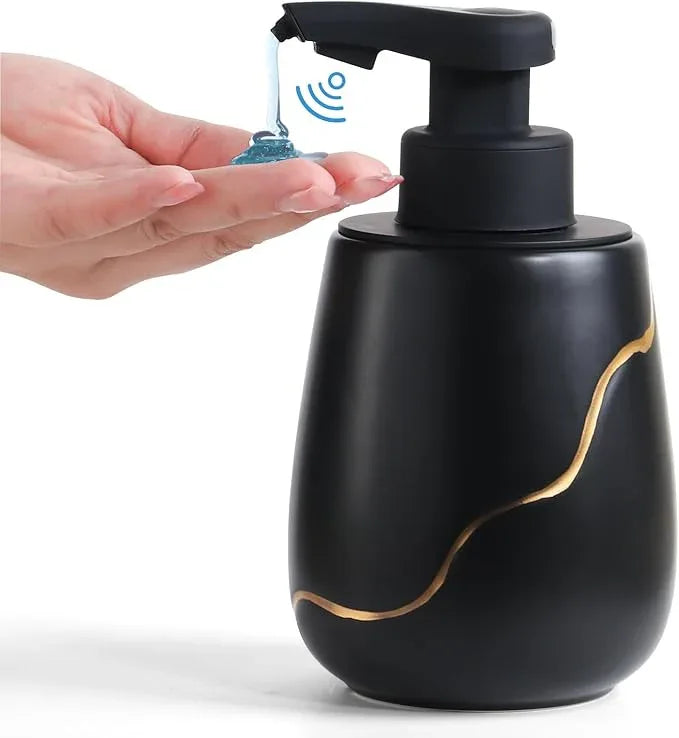 BosilunLife Automatic Soap Dispenser Bathroom - Liquid Hand Free Dispenser Smart Electric Lotion Soap Dispenser Touchless with Waterproof Pump Rechargeable Dish Soap Dispenser Ceramic Black - ModernBath