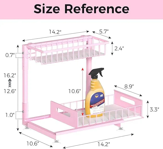 Under Sink Organizer for Kitchen and Bathroom, 2 Pack 2 Tier Pull Out Storage Rack - Height Adjustable Heavy Duty Metal Basket with High Capacity & Safety Stopper, Rustproof for Cleaning Supplies - ModernBath