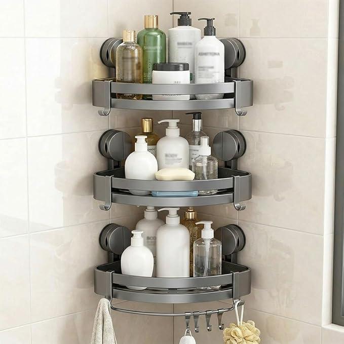 Suction Cup Shower Caddy, Shower Suction Shelf, Assembles without tools, Corner Shower Caddy for Shower Gel Shampoo Storage, Rustproof Stainless shower Organizer Corner for Bathroom (3PCS) - ModernBath