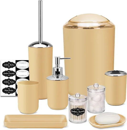 IMAVO Bathroom Accessories Set,Yellow Bathroom Set,9 Pieces Bathroom Accessory Set,Tray,Qtip Holders,Toilet Brush,Trash Can for Bathroom Décor and Home Gifts - ModernBath