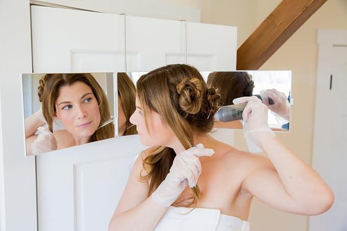 Floxsee Portable Tri-Fold Mirror Home/Travel (White) 3 Way Mirror Hair, Makeup, Back of Head, Coloring, Styling, Cutting, Gifts for Men/Women - ModernBath