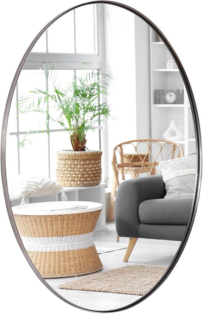 ANDY STAR Brushed Nickel Oval Mirrors for Bathroom, 22x30 Inch Silver Stainless Steel Metal Framed Oval Wall Mirror, Modern Vanity Mirror Wall Mount Horizontal or Vertical - ModernBath