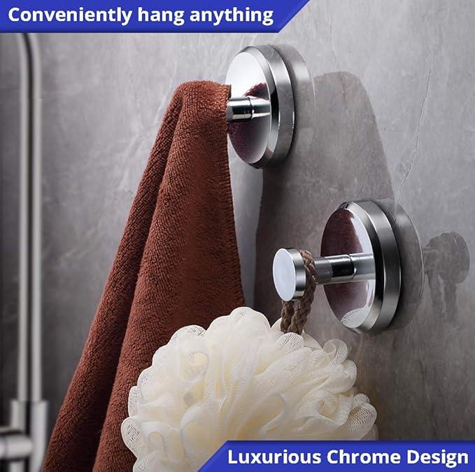 HOME SO Suction Cup Hooks for Shower, Bathroom, Kitchen, Glass Door, Mirror, Tile – Loofah, Towel, Coat, Bath Robe Hook Holder for Hanging up to 15 lbs – Waterproof & Rustproof, Chrome (4-Pack) - ModernBath
