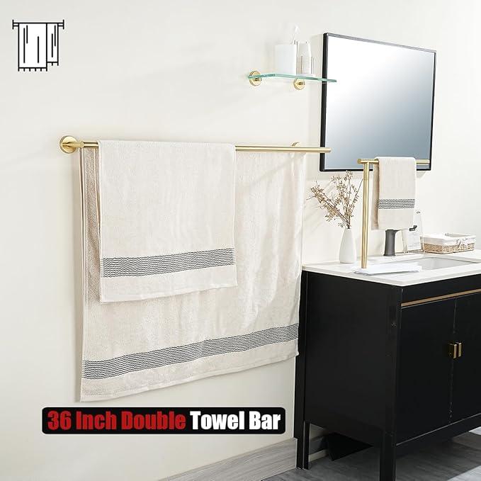 JQK Double Bath Towel Bar, Brushed Gold 39 Inch 304 Stainless Steel Thicken 0.8mm Towel Rack for Bathroom, Towel Holder Wall Mount, Useable Length 36 Inch, TB100L36-BG - ModernBath