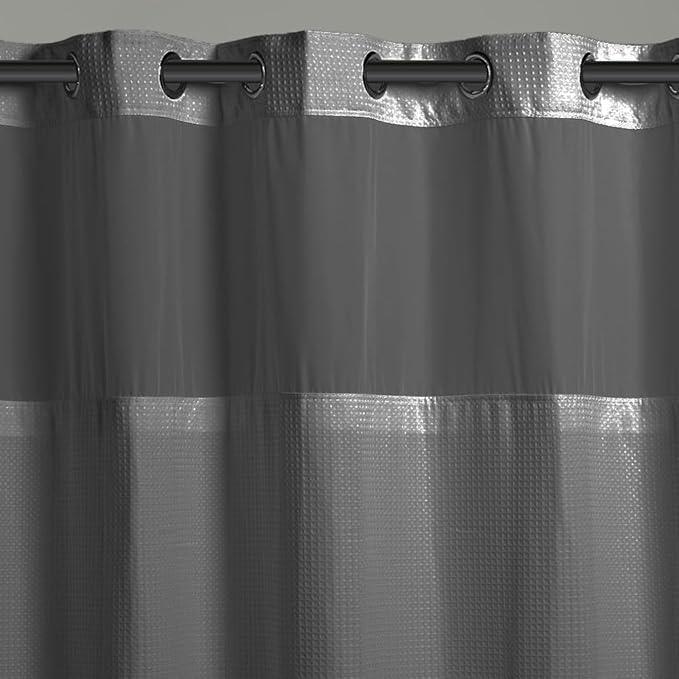 Hookless It's A Snap! 3-in-1 Shower Curtain With Waffle Fabric, Sheer Top Window, Flex-On Rings & Liner, 71" x 74", Graphite Grey - ModernBath