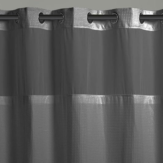 Hookless It's A Snap! 3-in-1 Shower Curtain With Waffle Fabric, Sheer Top Window, Flex-On Rings & Liner, 71" x 74", Graphite Grey - ModernBath
