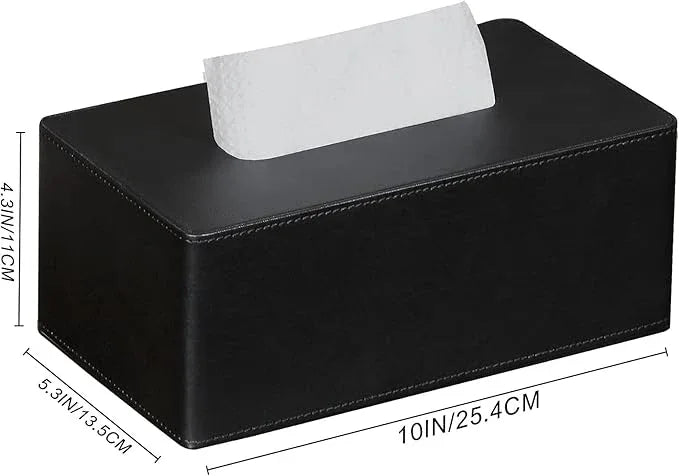 GOLRANLYE Tissue Box Cover Rectangular 9.8"(L) x 5.3"(W) x 4.3"(H) Refined Modern PU Leather Facial Tissue Dispenser Box Holder for Dresser Bathroom Decorative (Black) - ModernBath
