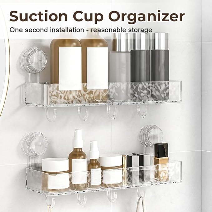 Corrugated Suction Cup Storage Holder, 2026 New Movable Shower Shelf Suction Cup,Shower Caddy Large Capacity Bathroom Organizer,No-Drill Wall-Mounted Storage Shelf (2PCS Clear)