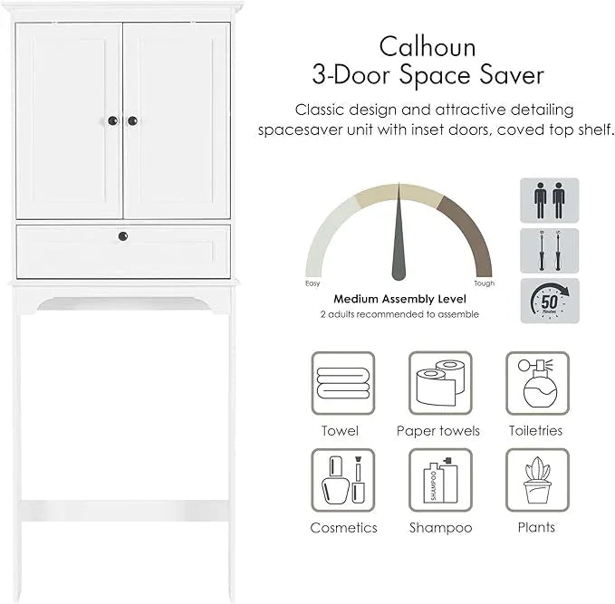 Spirich Over The Toilet Storage Cabinet, Bathroom Above Toilet Storage Cabinet with Doors and Adjustable Shelves, White - ModernBath