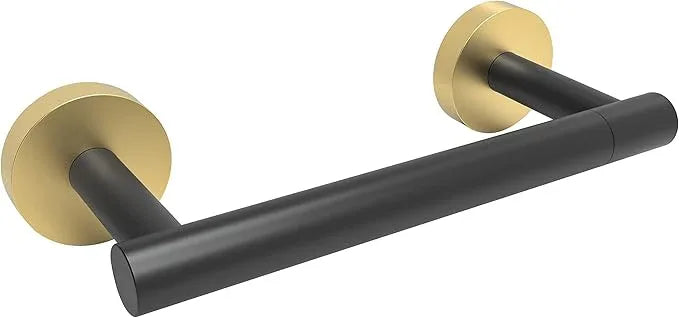 Black and Gold Toilet Paper Holder SUS304 Stainless Steel Double Post Pivoting Toilet Paper Roll Holder Wall Mounted Tissue Holder for Commercial Bathroom RV Matte Black & Brushed Brass Finish - ModernBath