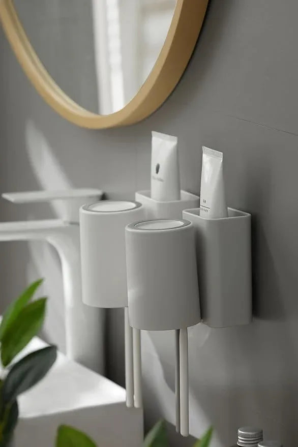 FLAUVEL Wall-Mounted Toothbrush and Toothpaste Holder - Self-Draining Design, Easy Installation, Space-Saving, White (Single - One Normal Cup) - ModernBath