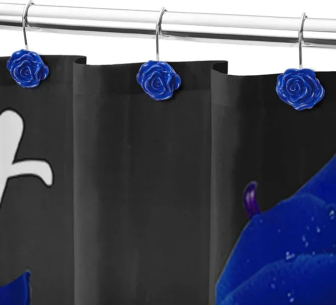 Litabel Rose Flower Shower Curtain Hooks 12PCS,Home Decorative Blue Rose Shower Curtain Hooks Metal Rustproof Cute Rose Flower Shower Hooks Rings Bathroom Shower Rods Decoration Accessories - ModernBath