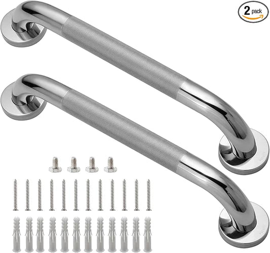 Rockgoya Shower Grab Bar, 2 Pack 16 Inch Bathroom Grab Bar, 304 Stainless Steel 1.25" Diameter Anti-Slip Handicap Grab Bar Support Shower Rail Senior Handrail Shower Safety Bar Handle