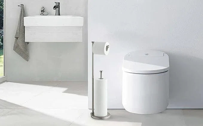 SunnyPoint Free Standing Bathroom Toilet Paper Holder Stand with Reserve, Reserve Area has Enough Space for Jumbo Roll - ModernBath