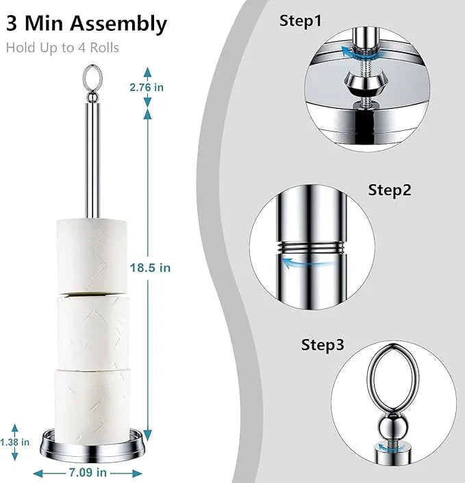 Toilet Paper Holder Stand with Reserve Function, Free Standing Toilet Paper Holder for Bathroom, Space Toilet 4 Rolls Toilet Paper Storage 22.5" Height (2 Pack, Chrome) - ModernBath