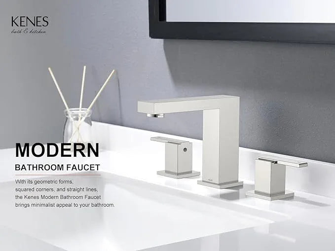 KENES 2 Handle Widespread Bathroom Faucets Brushed Nickel, Bathroom Sink Faucet 3 Hole Vanity Faucet with Lead-Free Supply Hose, KE-9050 - ModernBath