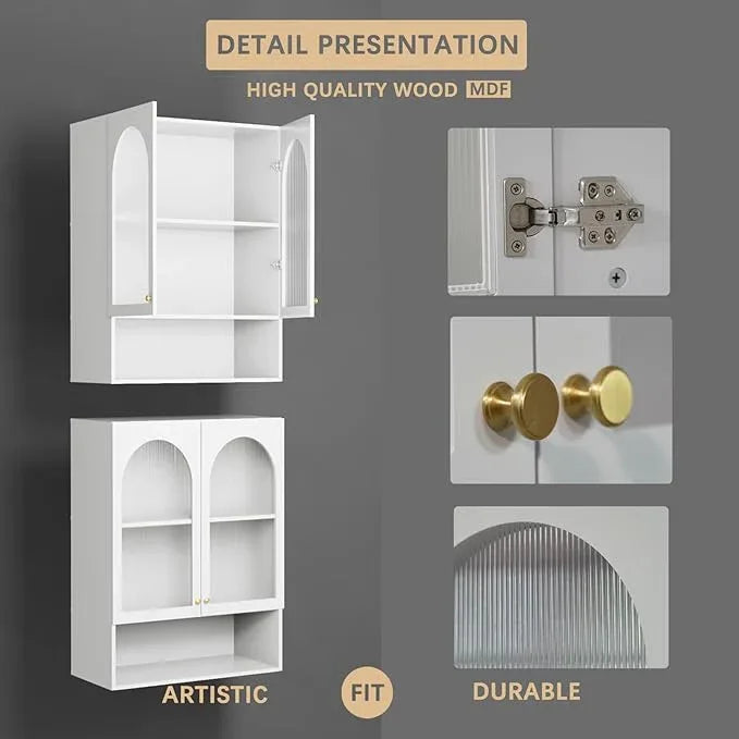 Wall Cabinet Bathroom Wall Mount, Bathroom Medicine Cabinet with 2 Acrylic Doors, Open Storage Rack & Adjustable Shelf Over The Toilet Storage Cabinet Additional Space in Home White - ModernBath
