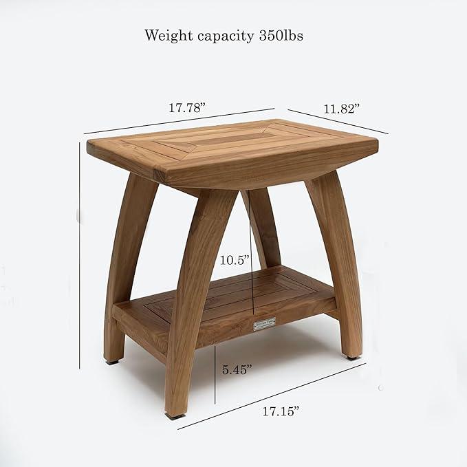 Bayview Patio Indonesian Teak Shower Bench with Shelf 18 Inch Stool | Teak Wood Shower Stool & Spa| Waterproof Shower Bench for Indoor and Outdoor Use| Bathroom Stools for Adults Sitting - ModernBath