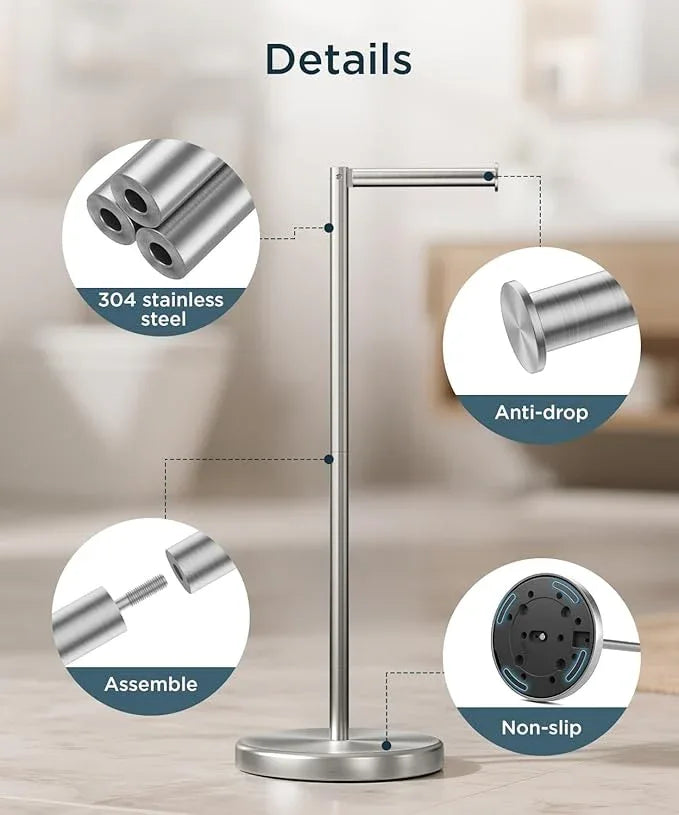 FORIOUS Toilet Paper Holder Stand, Toilet Paper Storage with 4 Rolls, Freestanding Tissue Roll Holder for Bathroom, Durable 304 Stainless Steel and Weighted Base Toilet Paper Stand, Brushed Nickel - ModernBath
