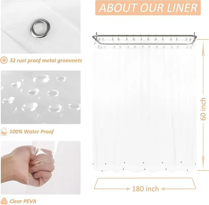 Mrs Awesome Clawfoot Tub Shower Curtain or Liner with 12 Magnets - Free 36 Hooks Included, Waterproof PEVA, 180" x 60", Clear - ModernBath