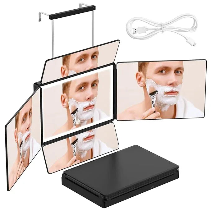 OLIBUY 5 Way Mirror, 360 Mirror for Self Hair Cutting and Brading Hair, Clear Anti-Fog HD Glass, USB Rechargeable, Portable Height Adjustable Telescoping Hooks - ModernBath