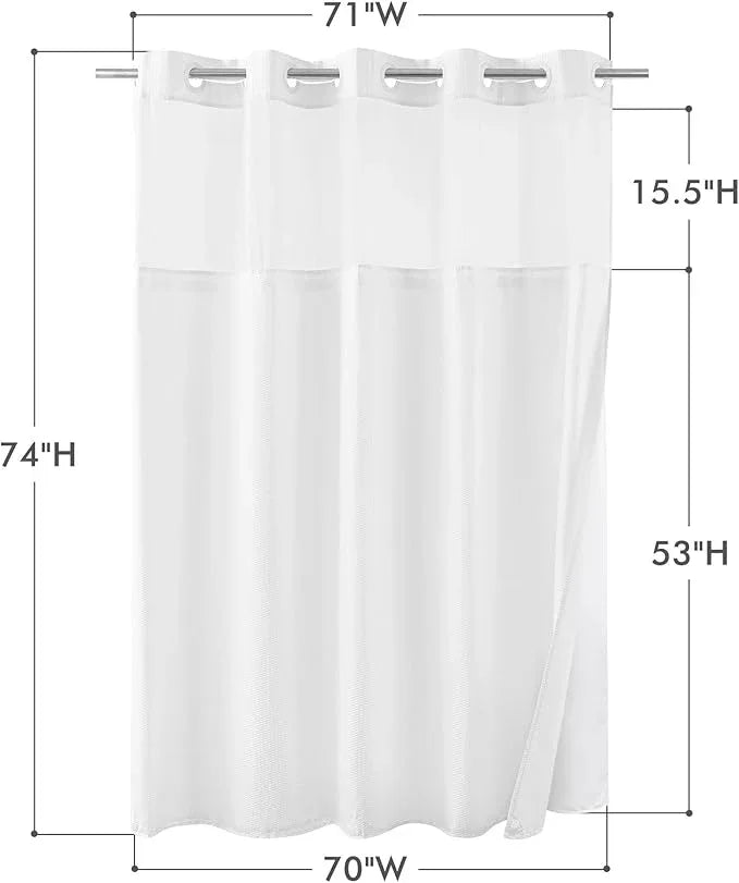 Mrs Awesome No Hook Shower Curtain with Snap-in Liner Less Time On/Off, Embossed Waffle-Look Textured Fabric Shower Curtain for Bathroom Hotel Style, Washable, Soft & Lightweight, 71x74, White - ModernBath