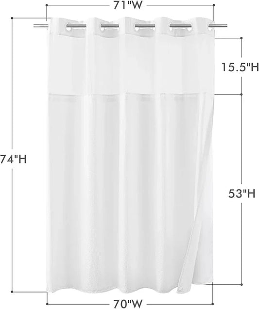 Mrs Awesome No Hook Shower Curtain with Snap-in Liner Less Time On/Off, Embossed Waffle-Look Textured Fabric Shower Curtain for Bathroom Hotel Style, Washable, Soft & Lightweight, 71x74, White - ModernBath