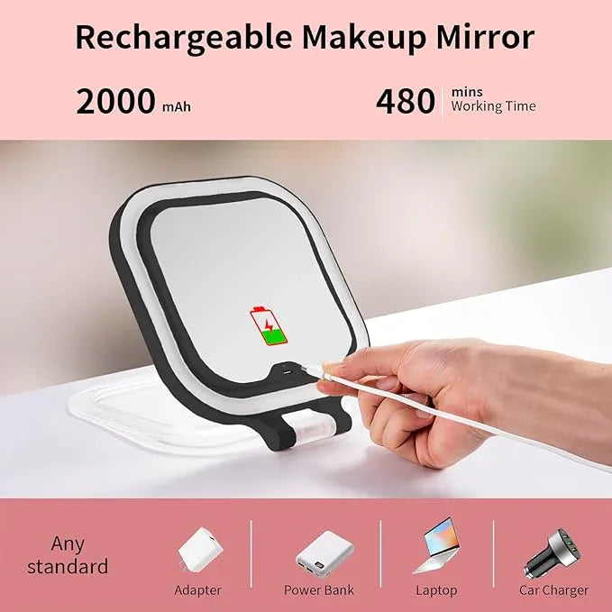 DESCHEN Rechargeable Travel Makeup Vanity Mirror with Lights and Magnification, Portable 1X/10X Magnifying Mirror with 3 Color Light, Lighted Makeup Mirror with Magnification (Black) - ModernBath