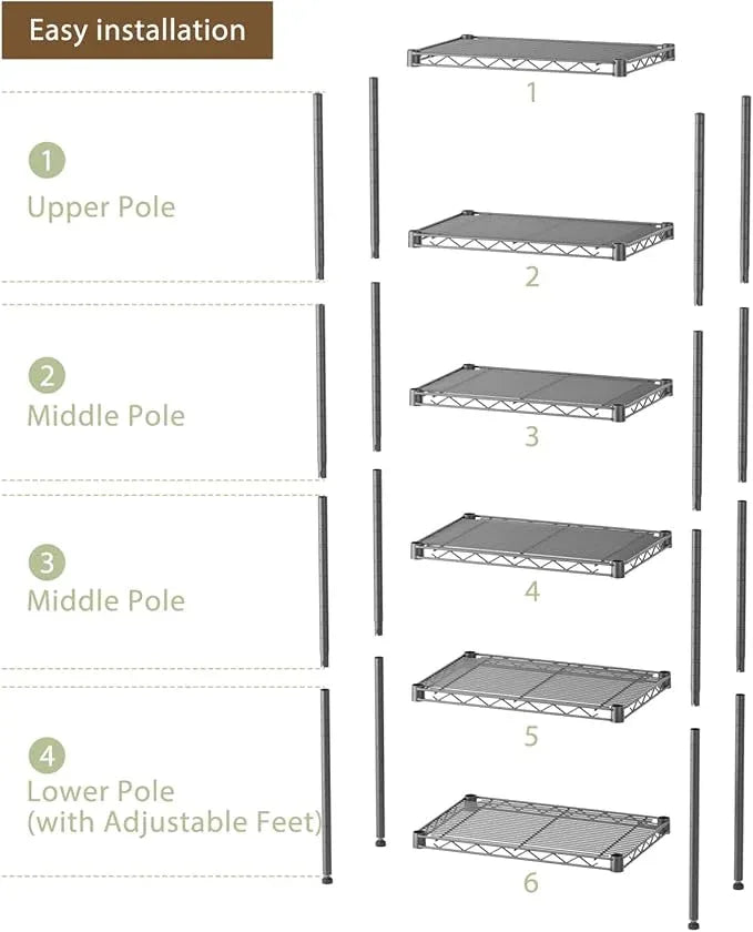 Small 6 Tier Shelves Storage Wire Shelving Unit Metal Shelf Adjustable Organizers Storage Shelving with Wheels for Bathroom Laundry Room Kitchen Pantry12”D x 18”W x 61.6”H Black - ModernBath