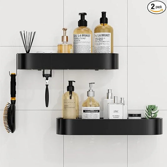 X-Large Adhesive Shower Caddy, 2 Pack Bathroom Organizers and Storage with Large Capacity and 4 Hooks, No Drilling Shower Shelves for Inside Shower for Bathroom, Dorm and Kitchen - ModernBath