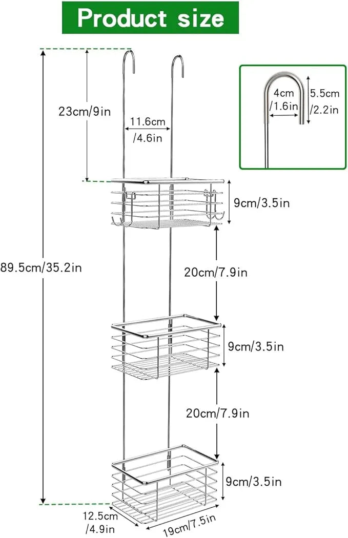 QIHS 3-Tier Small Hanging Bathroom Organizer,caddy hanging,Shampoo Holder Stainless Steel,over the door shower caddy,shower storage - ModernBath