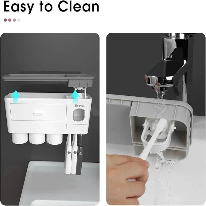 iHave Toothbrush Holders for Bathrooms, 3 Cups Toothbrush Holder Wall Mounted with Toothpaste Dispenser - Large Capacity Tray, Cosmetic Drawer - Bathroom Accessories & Bathroom Organization Storage - ModernBath