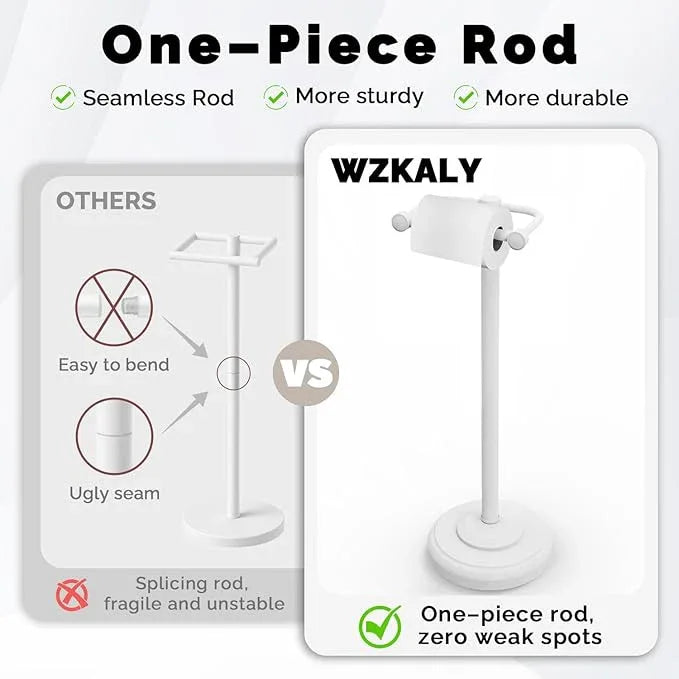 Toilet Paper Holder Stand, White Toilet Paper Holder Free Standing, Post Pivoting Design & Stable Weighted Base SUS304 Stainless Steel for Bathroom (Mega Roll) - ModernBath