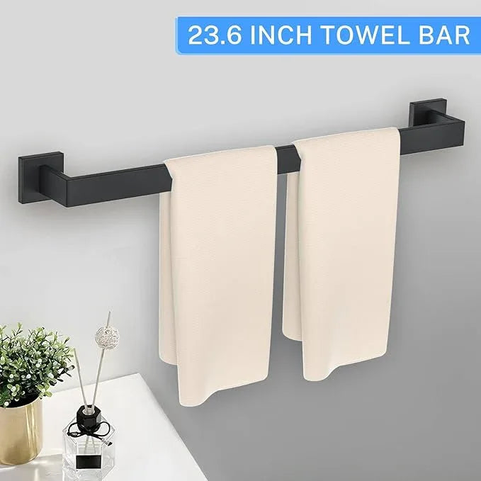 5 Pieces Towel Bar Set Matte Black Bathroom Hardware Accessories Set Include Towel Rack TP Holder Towel Ring Coat Hooks Stainless Steel Wall Mounted Towel Holder Set for Bathroom,23.6 in - ModernBath