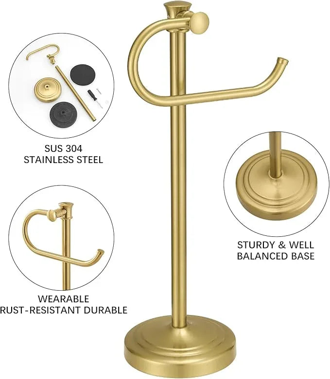 BESy 17 Inch Brushed Gold Stand Towel Bar Hanger Hand Towel Bar Bathroom Vanity Countertop Towel Holder Free Standing Stainless Steel Towel Ring Hardware Accessories Towel Rack - ModernBath